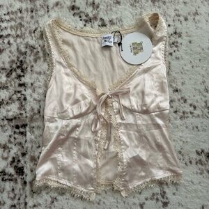 Princess Polly Beige Satin Lace Top